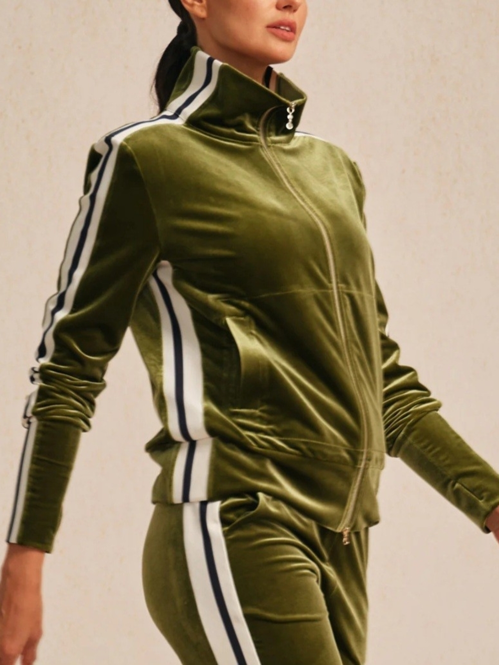 Acegolfs UltraSoft Velour Jacket Pullower Olive Green White Size M